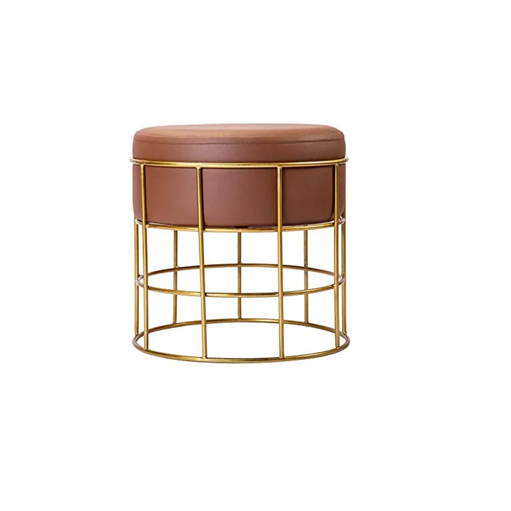 Plush Pink Golden Pouffe Stool