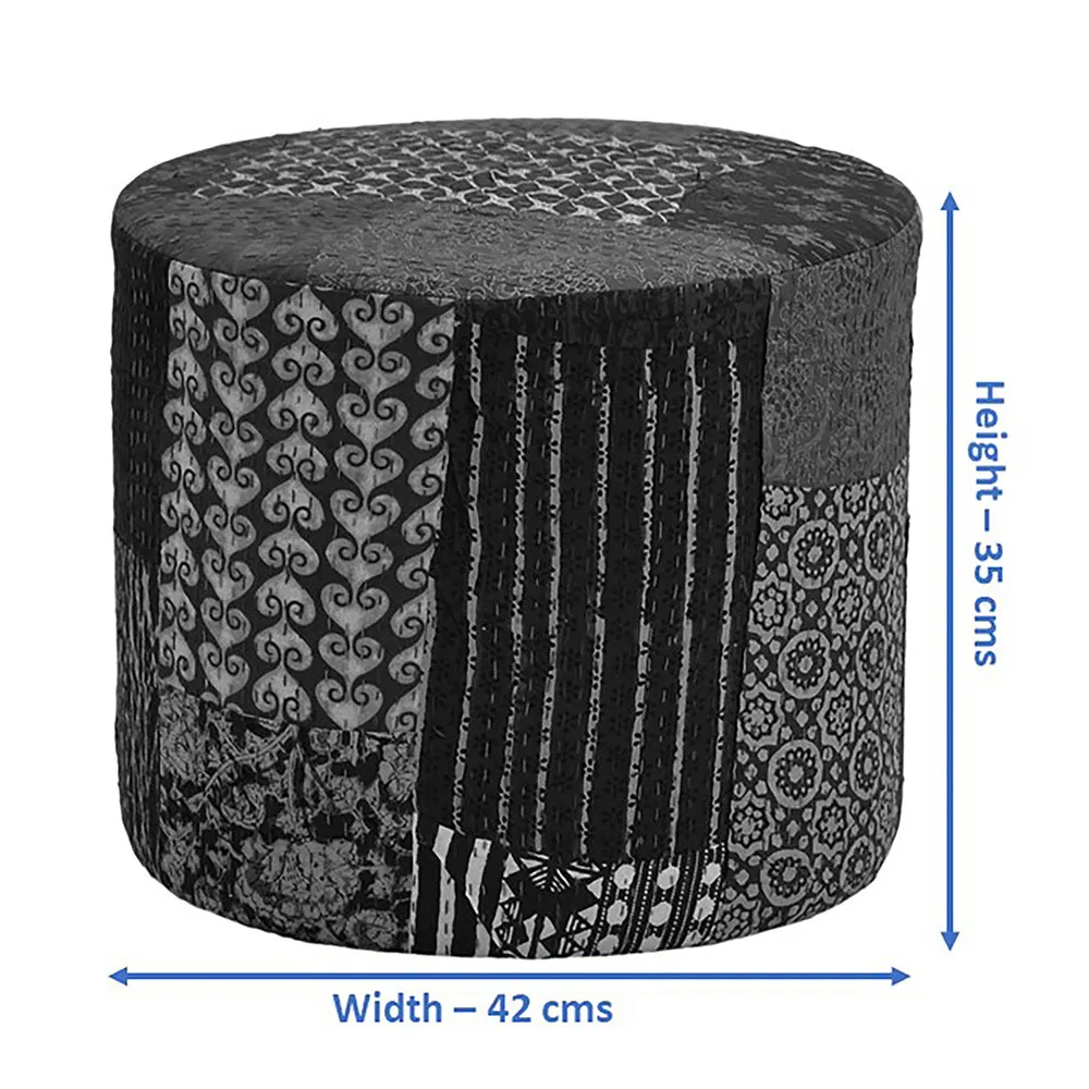 Plush Pink Kantha Gudri Patchwork Pouffe / Ottoman