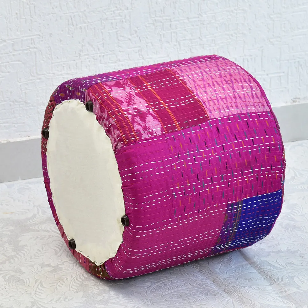 Plush Pink Kantha Gudri Patchwork Pouffe / Ottoman