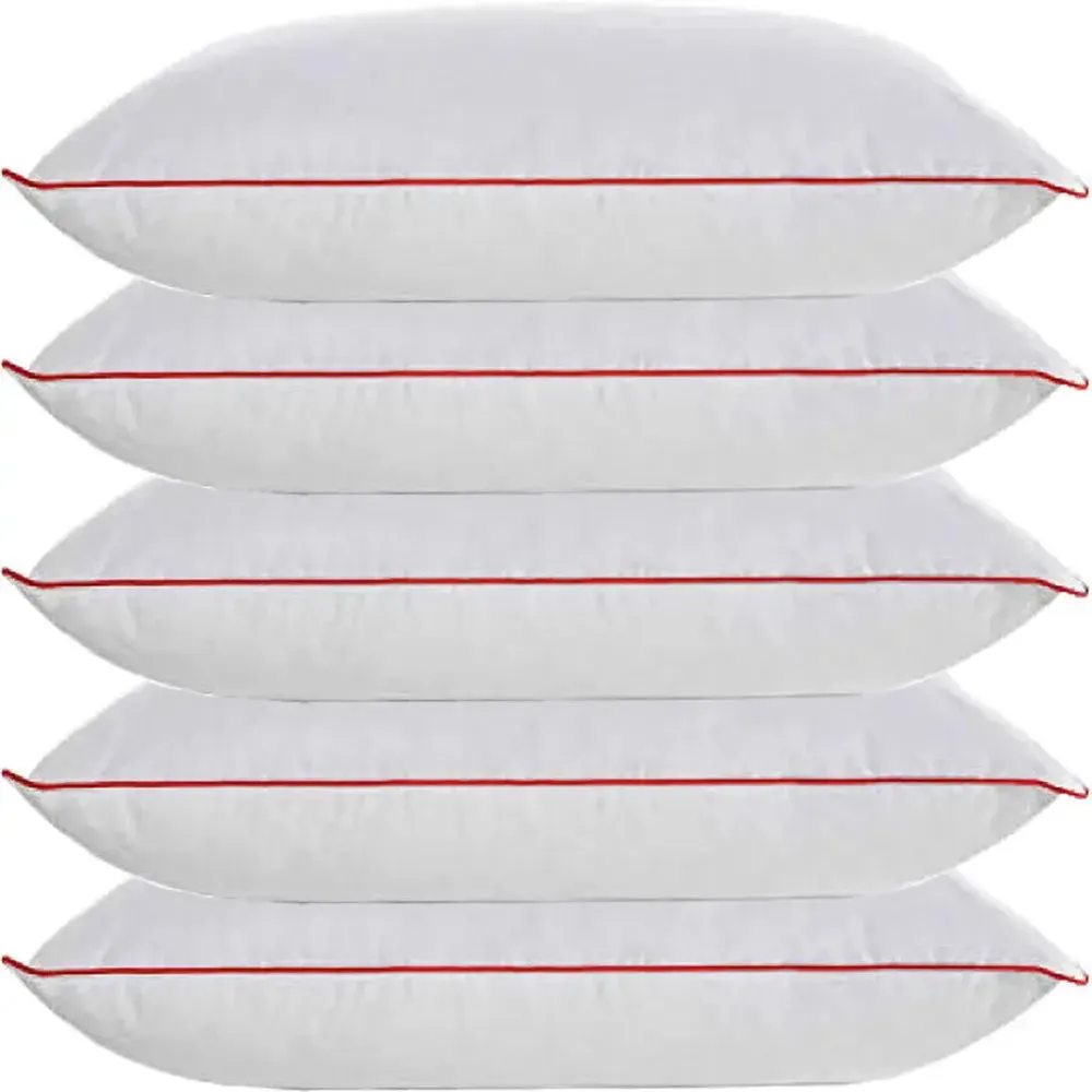 Plush Solid-Coloured Neck Pillow for Everyday Use (Set of 5, 20*30 inches) Pink Piping
