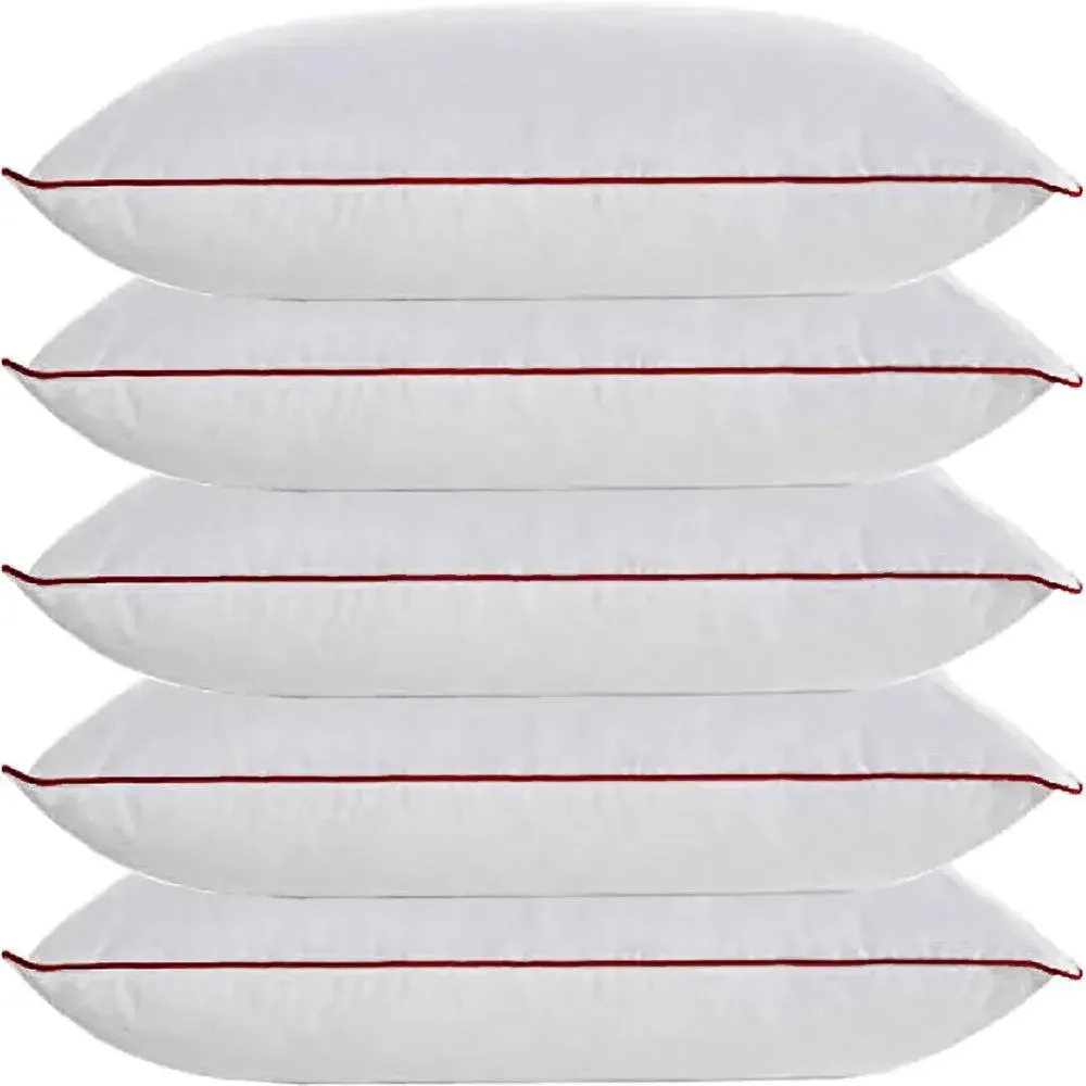 Plush Solid-Coloured Neck Pillow for Everyday Use (Set of 5, 20*30 inches) Pink Piping