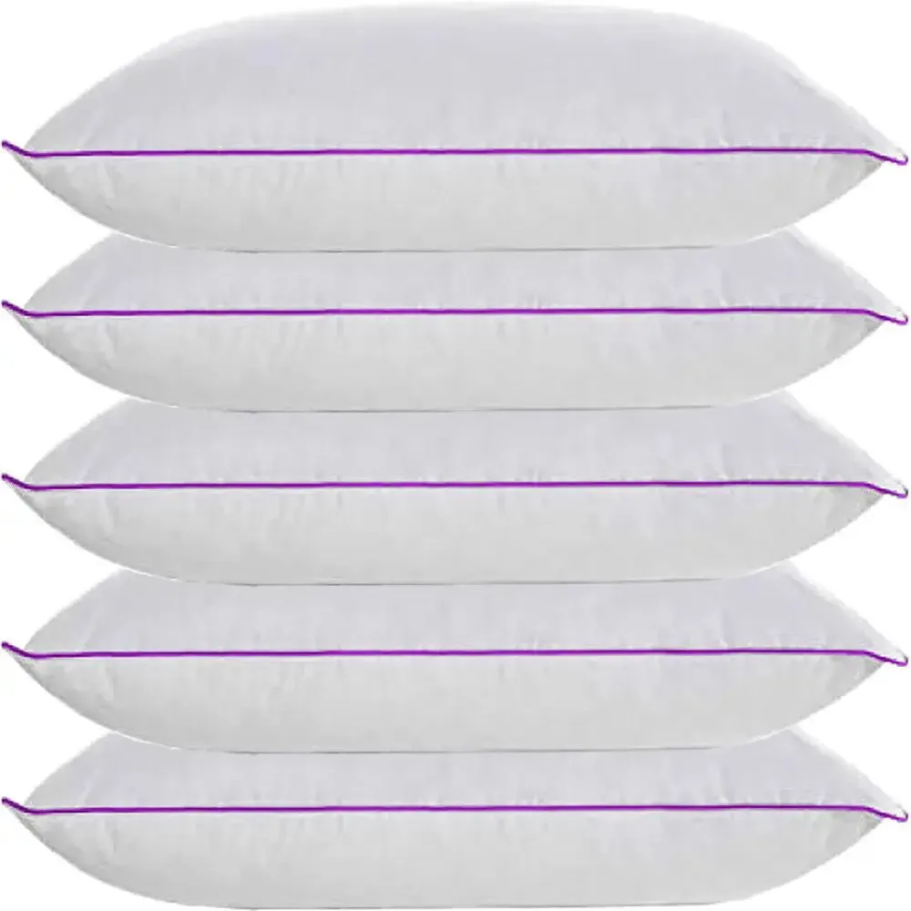 Plush Solid-Coloured Neck Pillow for Everyday Use (Set of 5, 20*30 inches) Pink Piping