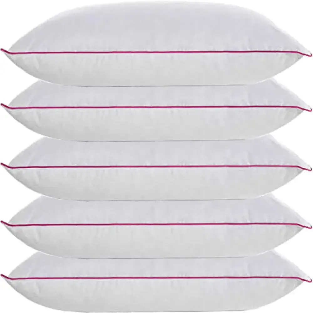 Plush Solid-Coloured Neck Pillow for Everyday Use (Set of 5, 20*30 inches) Pink Piping