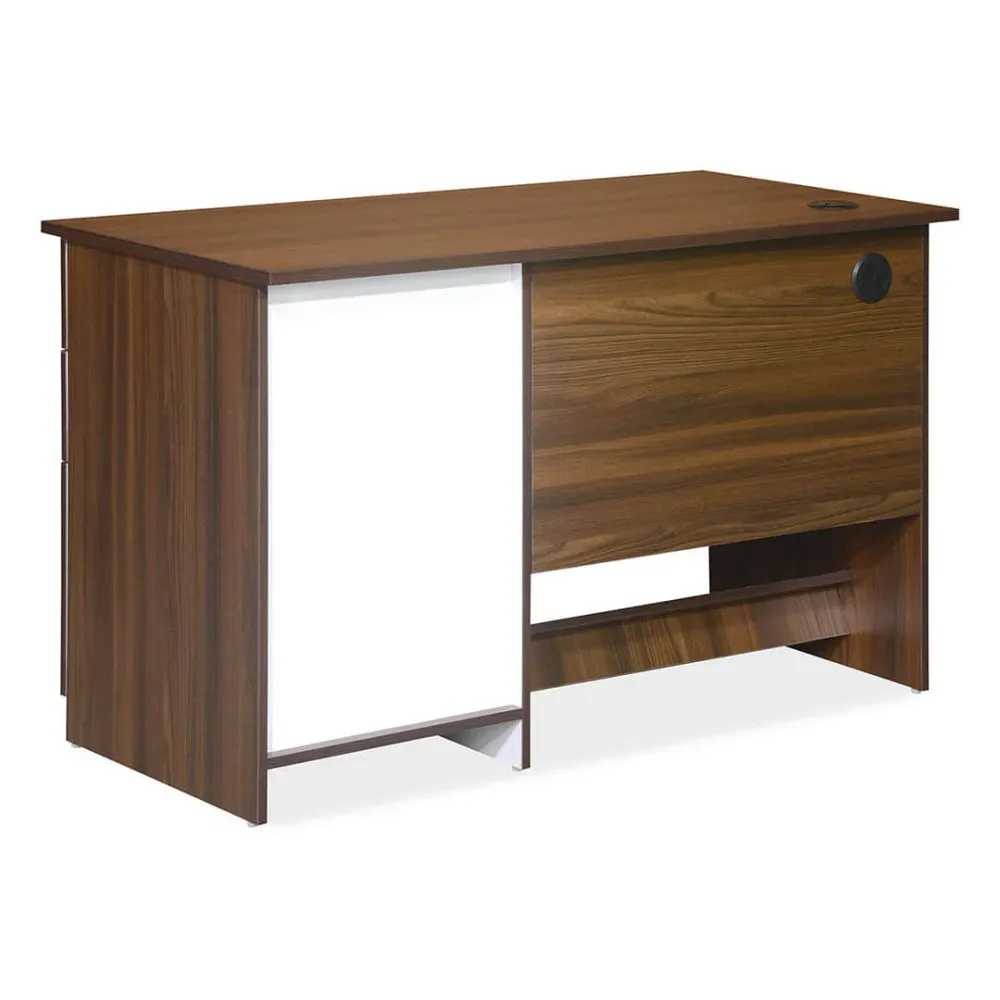WallMantra Plywood Study Desk With Drawers & Shelves Storage in Brown Finish
