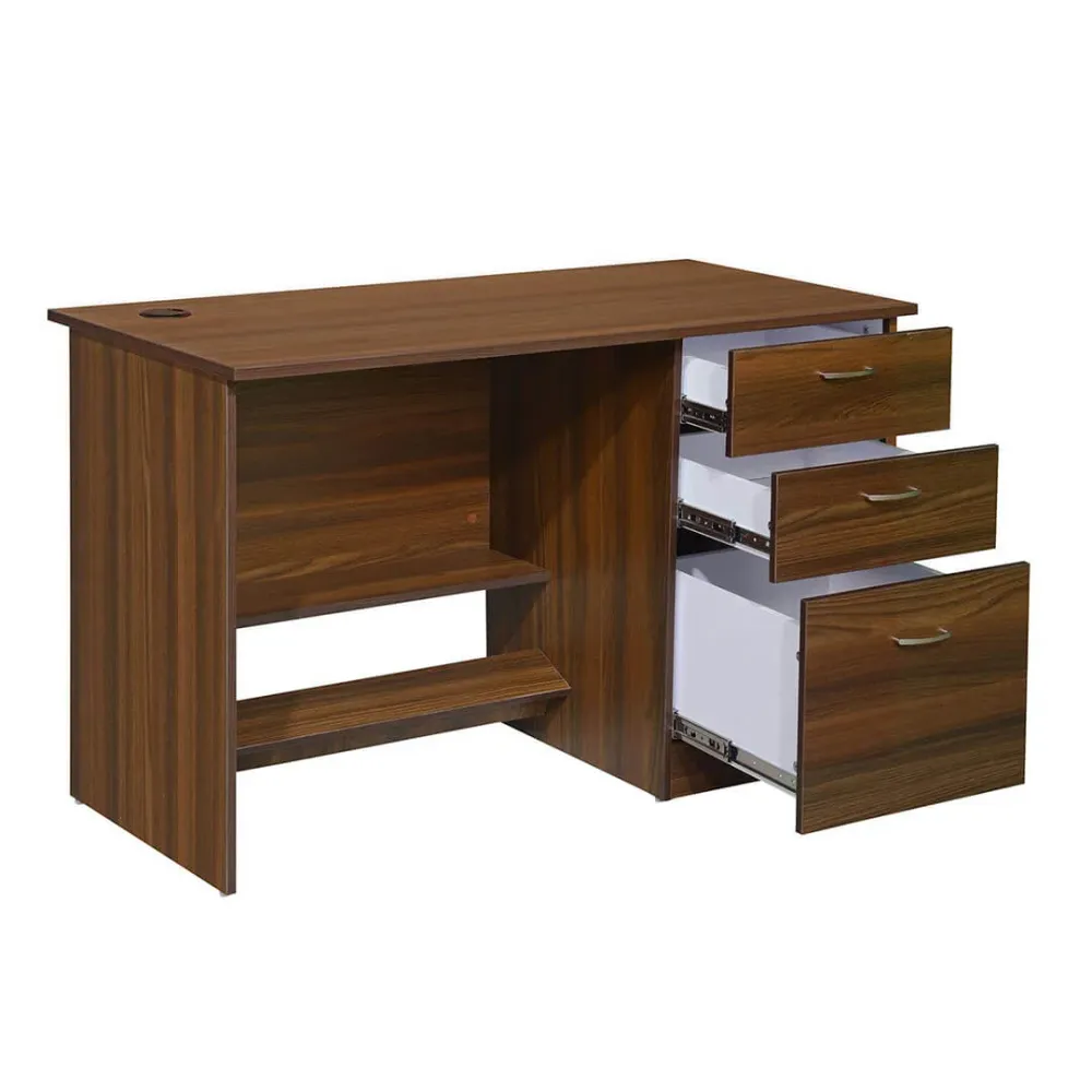 WallMantra Plywood Study Desk With Drawers & Shelves Storage in Brown Finish