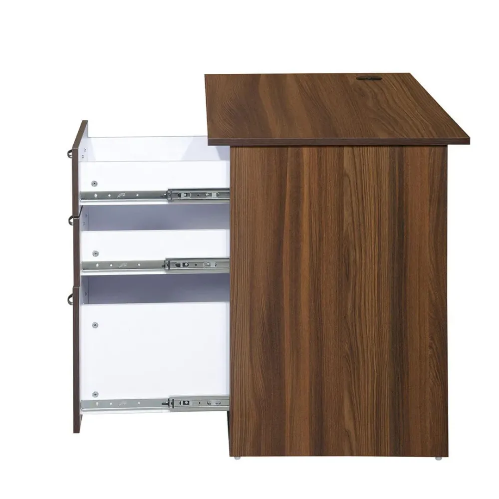 WallMantra Plywood Study Desk With Drawers & Shelves Storage in Brown Finish