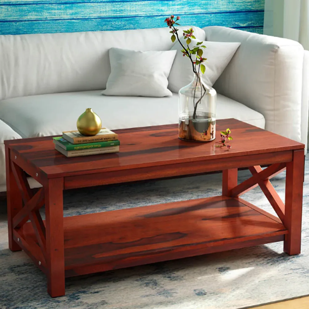 Polished Crafted Sheesham Wooden Storage Centre Table