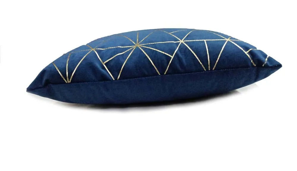 Polyester Velvet Foil Printed Blue Cushion Cover