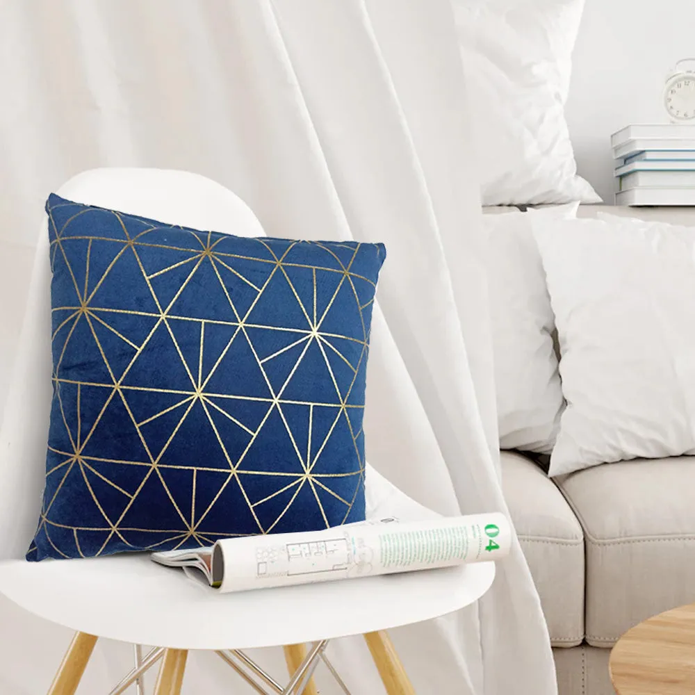 Polyester Velvet Foil Printed Blue Cushion Cover