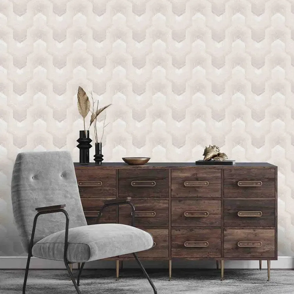 Polygonal Dream Textured Premium Wallpaper- Tapestry Collection (Beige) Rust Brown