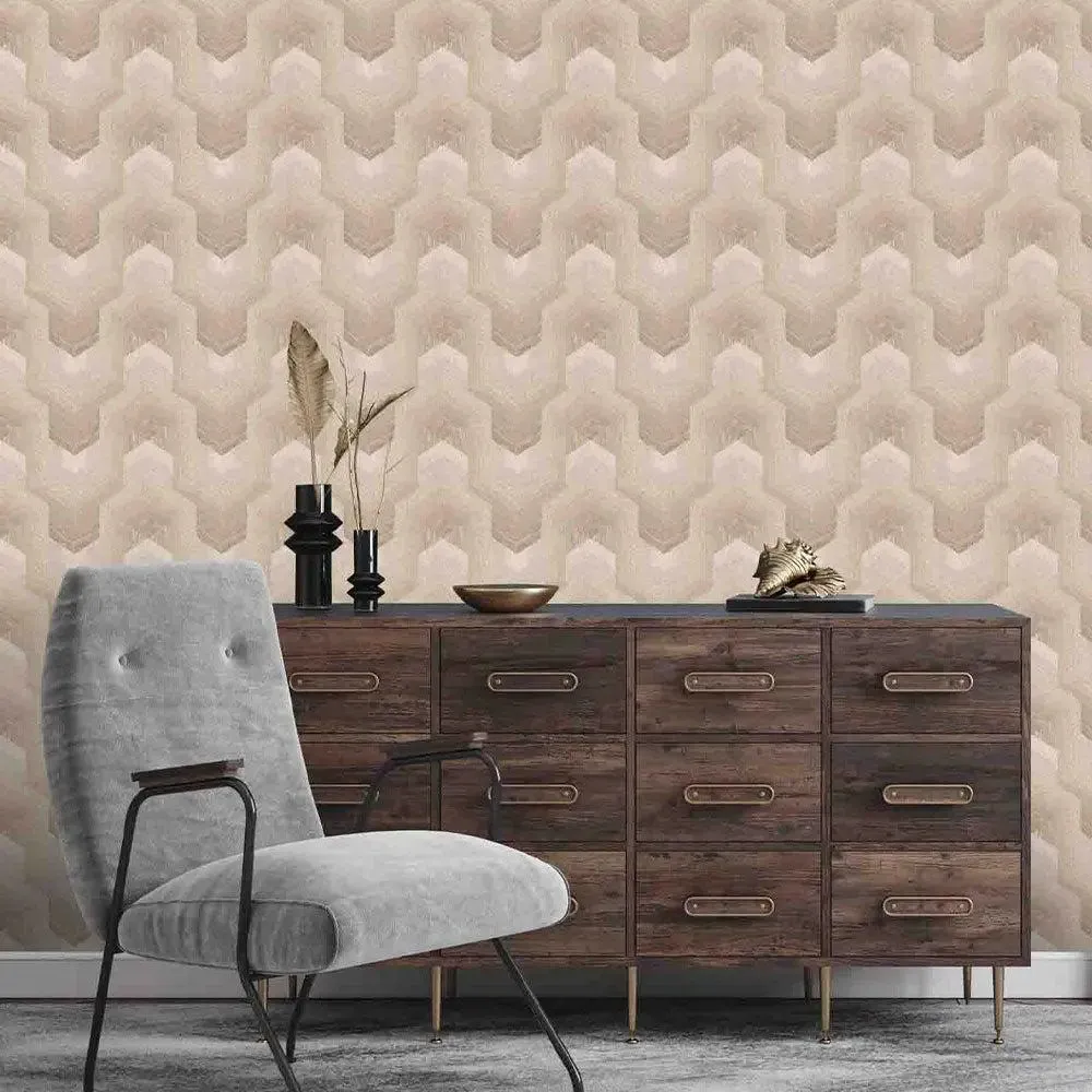 Polygonal Dream Textured Premium Wallpaper- Tapestry Collection (Beige) Rust Brown