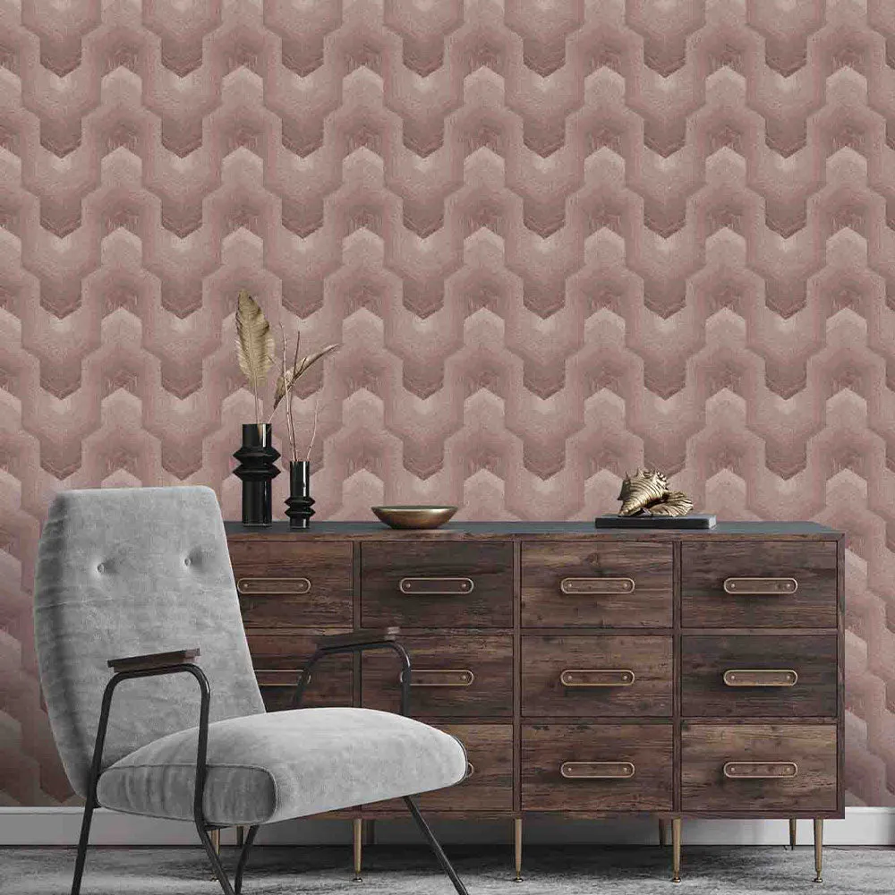 Polygonal Dream Textured Premium Wallpaper- Tapestry Collection (Beige) Rust Brown