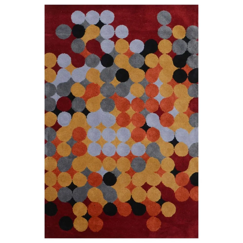 Popping Circles Red Designer Tufted Area Carpet 2X5ft