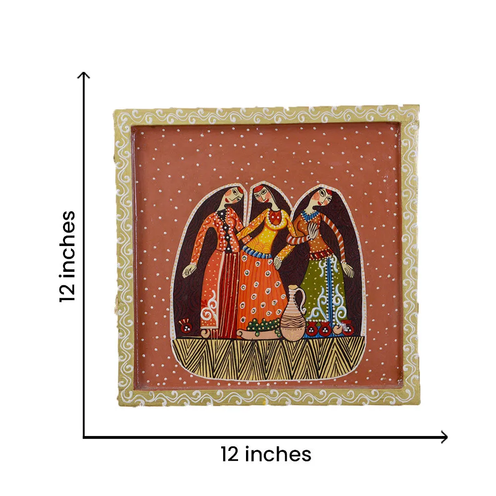 Posing Women Tribal Art Decorative Painted Wooden Wall Panel