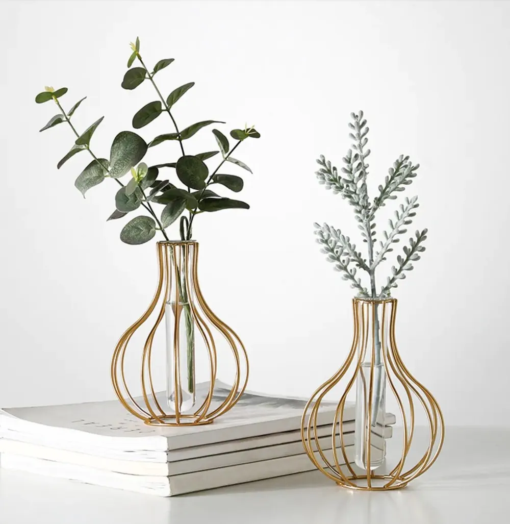 Pot Metal Wire Glass Tube Vase Single Piece