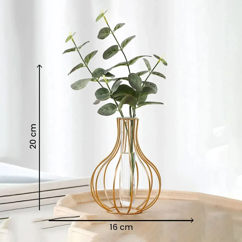 Pot Metal Wire Glass Tube Vase Single Piece
