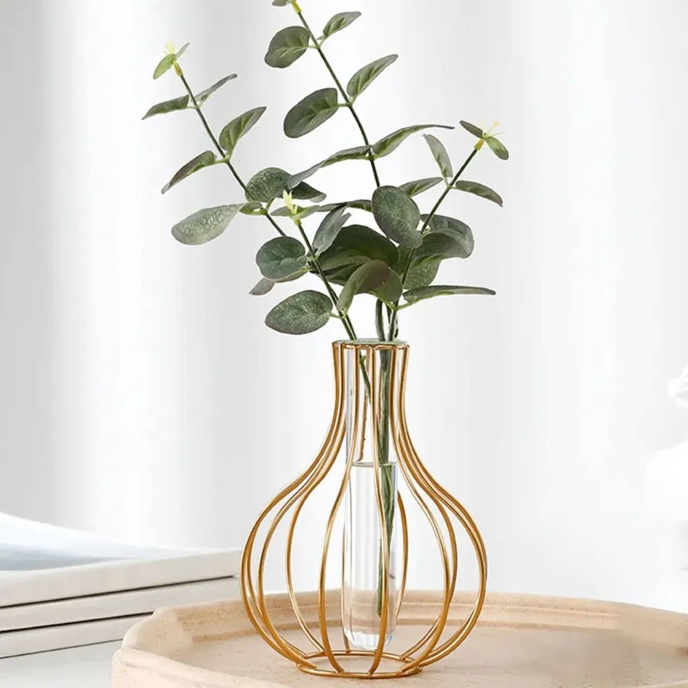 Pot Metal Wire Glass Tube Vase Single Piece