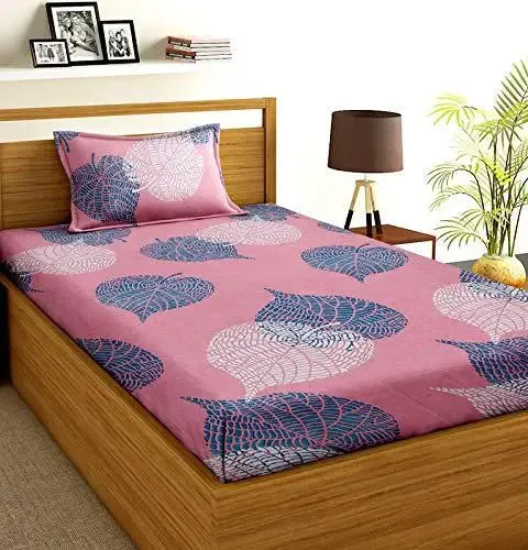 PR Trend  Blue & White Cotyledons Printed Pink Single Bedsheet Set Of 2 With Pillow Cover