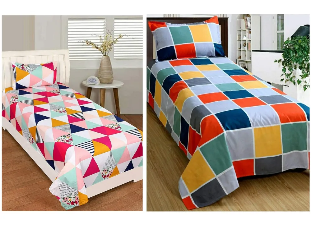 PR Trend  Geometric & Colorful Square Single Bedsheet Set Of 2 With Pillow Cover
