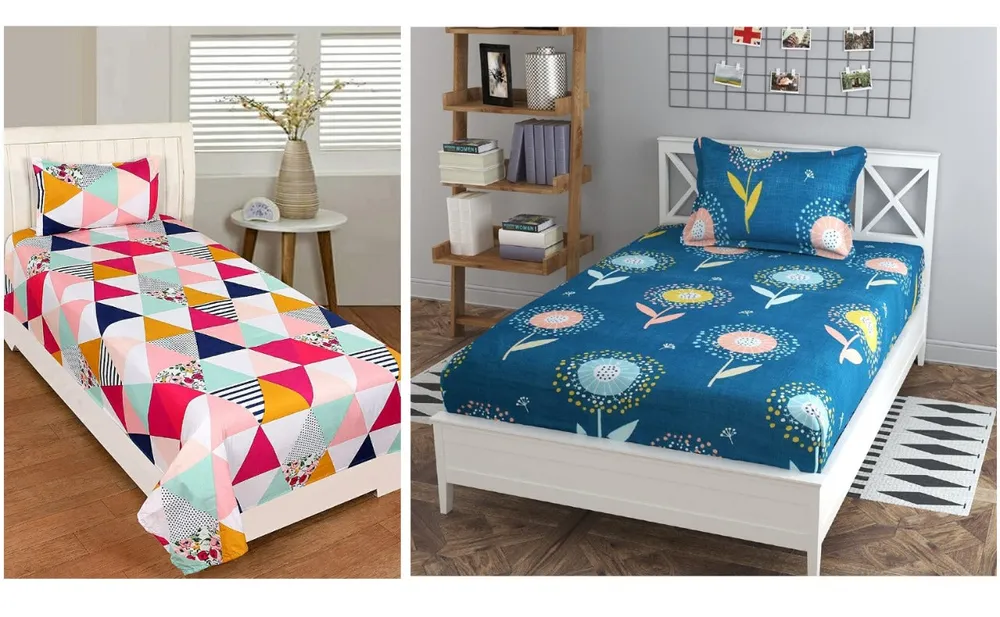 PR Trend  Geometric & Floral Multicolor Single Bedsheet Set Of 2 With Pillow Cover