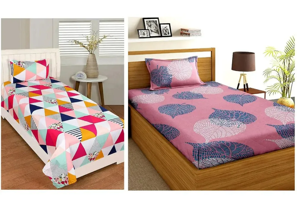 PR Trend  Multicolor Geometric Printed & Blue Geometric Pattern Single Bedsheet Set Of 2 With Pillow Cover