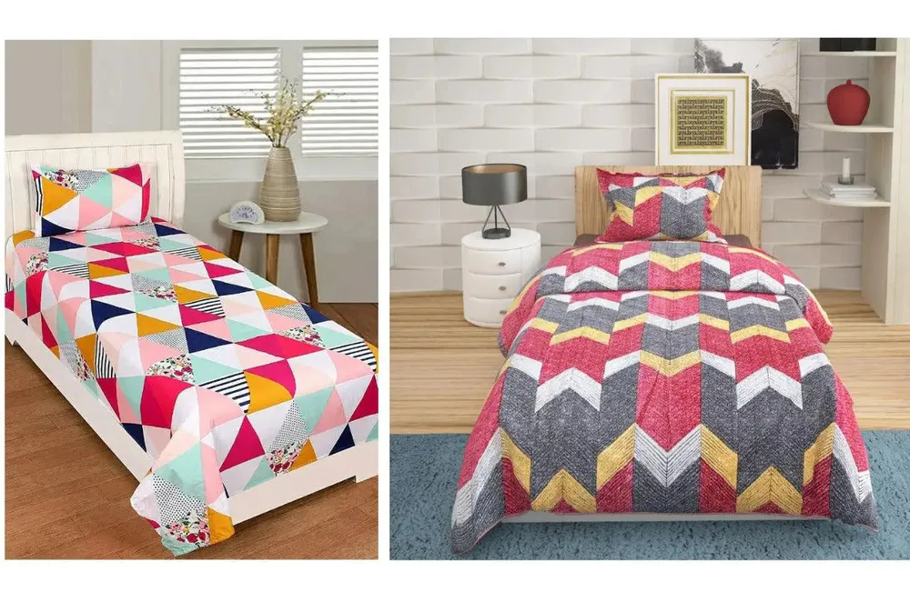 PR Trend  Multicolor Geometric Printed & Geometric Printed Single Bedsheet Set Of 2 With Pillow Cover