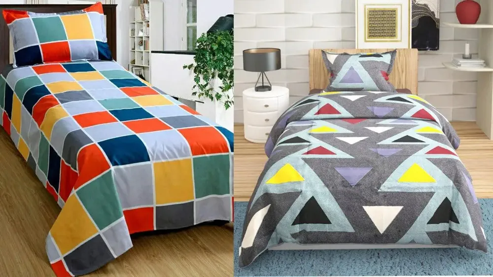 PR Trend  Multicolor Square Pattern & Aztec Printed Grey Single Bedsheet Set Of 2 With Pillow Cover