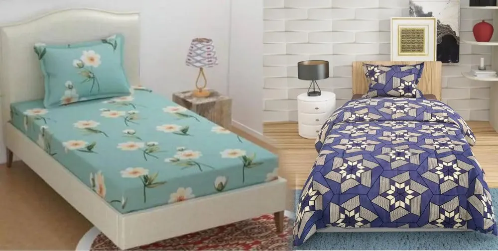 PR Trend  Turquoise Floral Printed & Floral Chakra Printed Single Bedsheet Set Of 2 With Pillow Cover