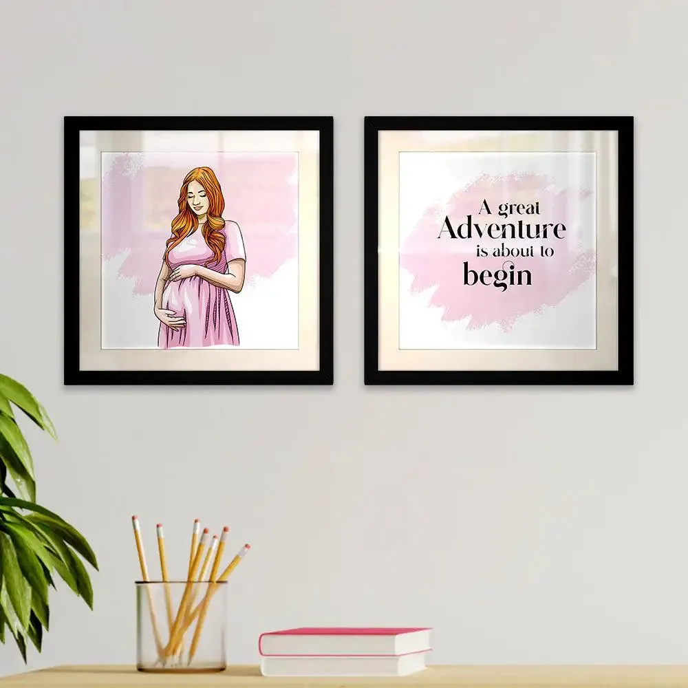 Precious Motherhood Pink Typographical Framed Wall Art for Gynecologist Clinic-Set of 2