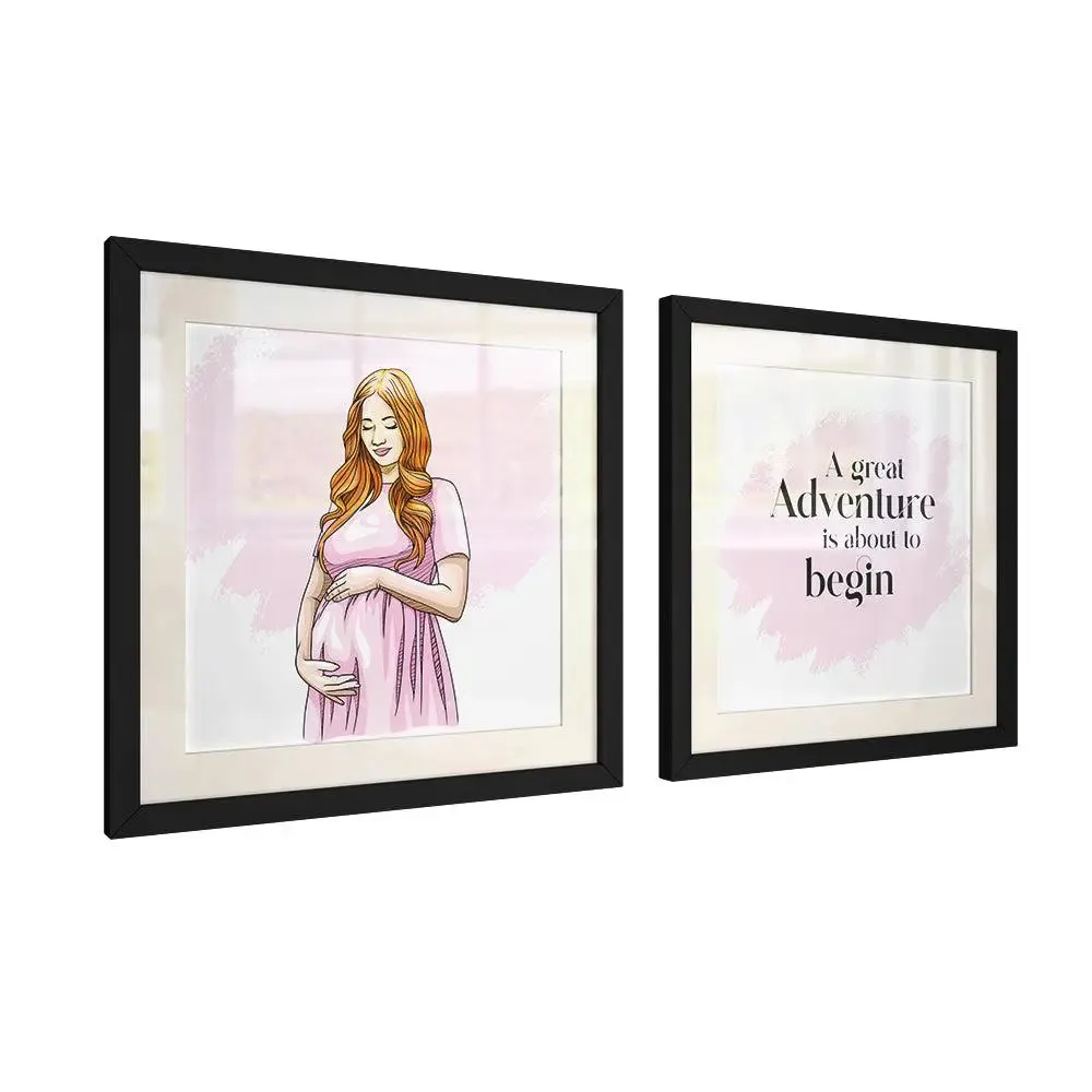 Precious Motherhood Pink Typographical Framed Wall Art for Gynecologist Clinic-Set of 2