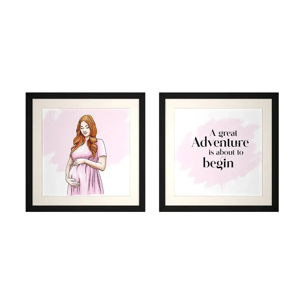 Precious Motherhood Pink Typographical Framed Wall Art for Gynecologist Clinic-Set of 2