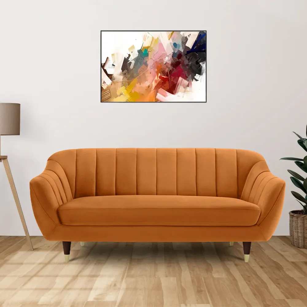 WallMantra Premium 3 Seater Arm Sofa in Orange (With Cushion)