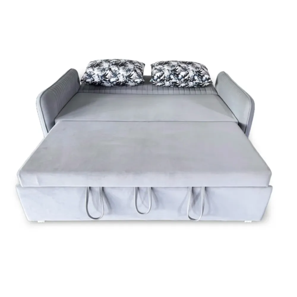 WallMantra Premium 3 Seater Pull Out Sofa Cum Bed in Grey Finish (With Cushion)