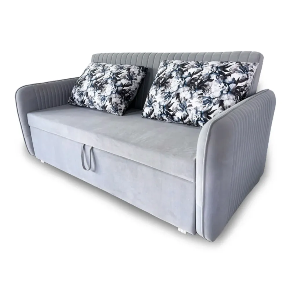WallMantra Premium 3 Seater Pull Out Sofa Cum Bed in Grey Finish (With Cushion)