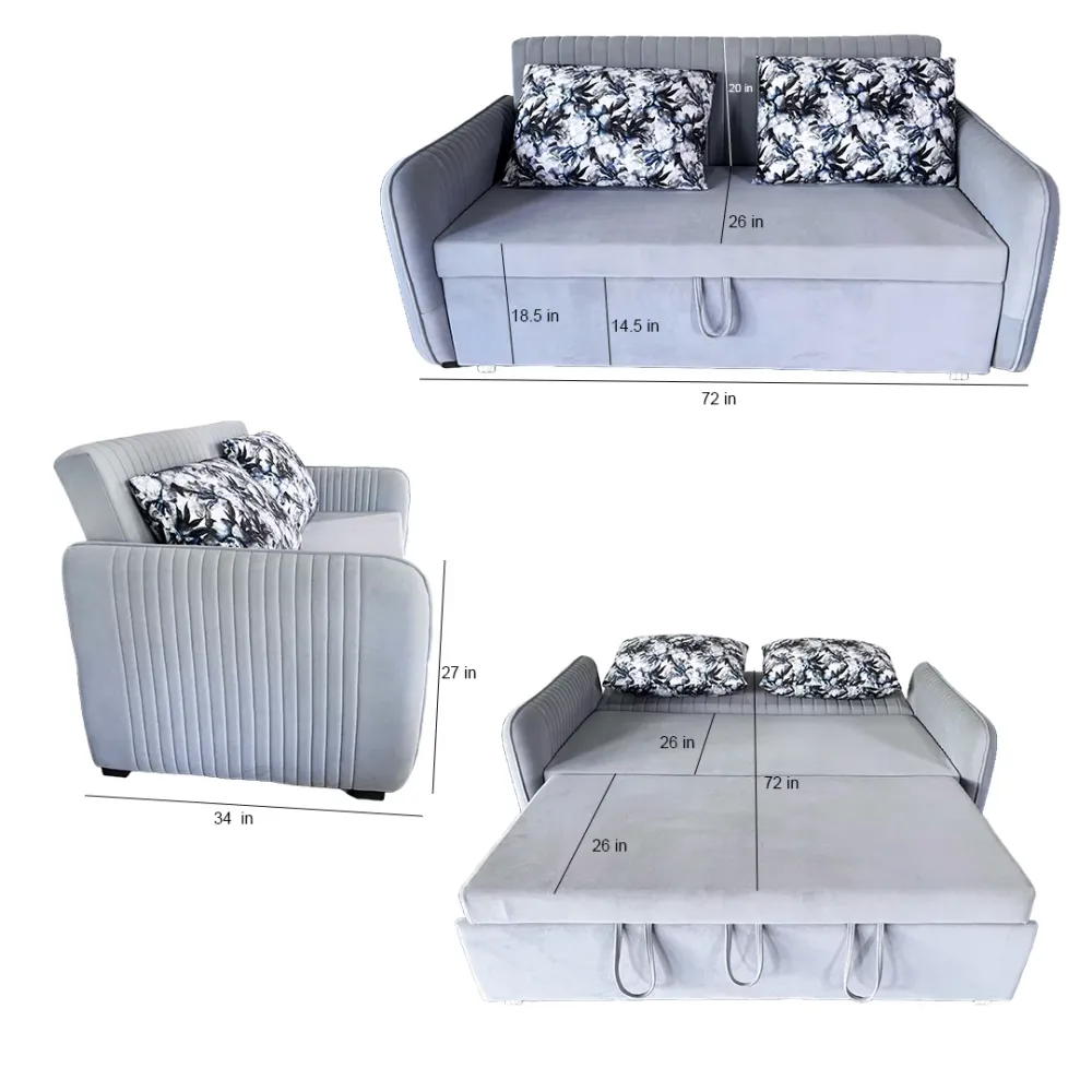 WallMantra Premium 3 Seater Pull Out Sofa Cum Bed in Grey Finish (With Cushion)