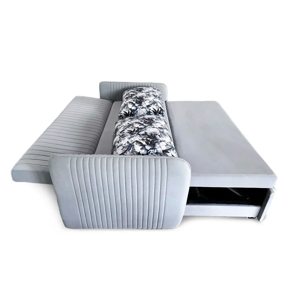 WallMantra Premium 3 Seater Pull Out Sofa Cum Bed in Grey Finish (With Cushion)