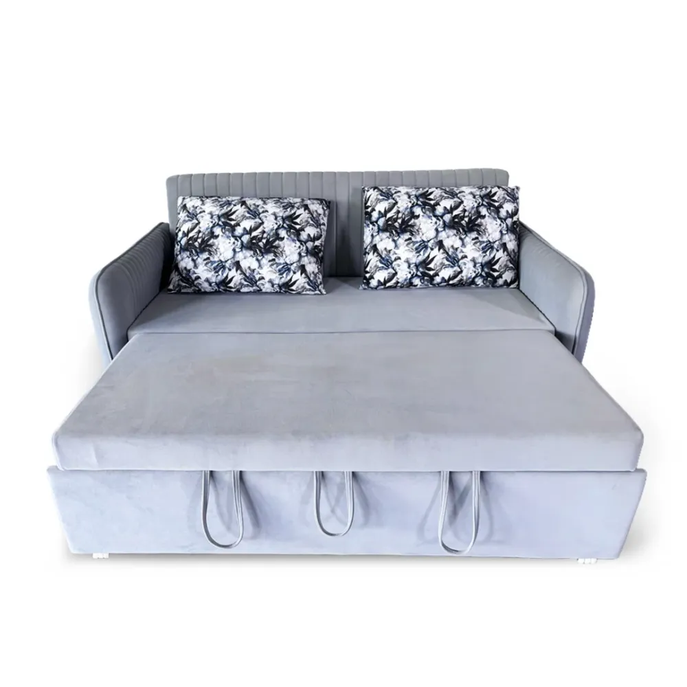 WallMantra Premium 3 Seater Pull Out Sofa Cum Bed in Grey Finish (With Cushion)