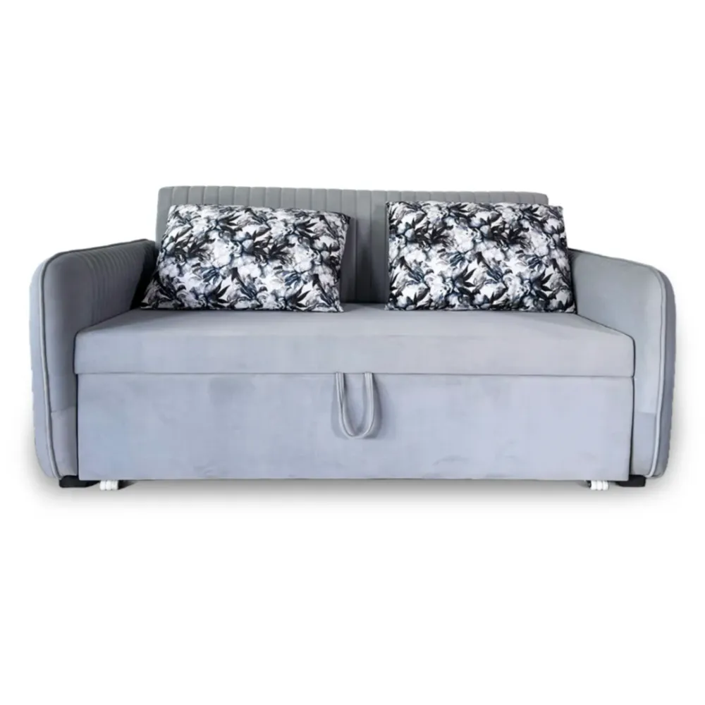 WallMantra Premium 3 Seater Pull Out Sofa Cum Bed in Grey Finish (With Cushion)