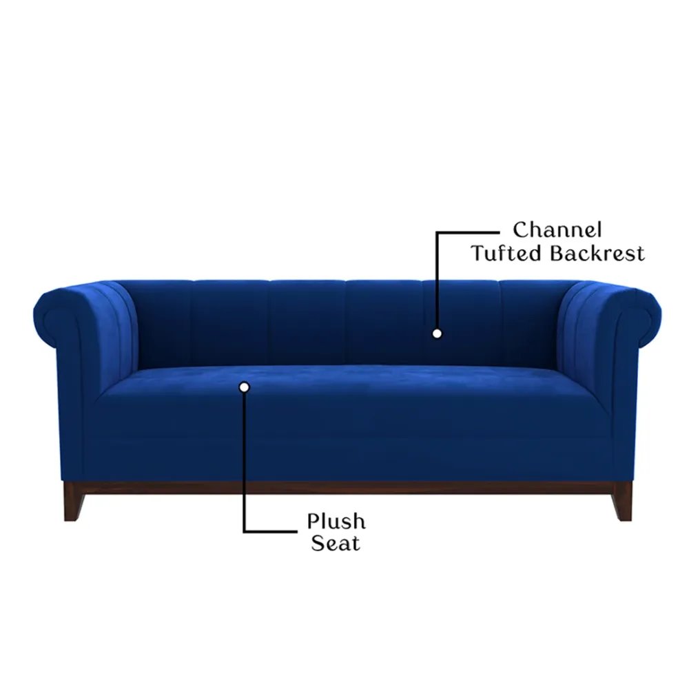 WallMantra Premium Arbor Velvet 3 seater sofa – Indigo Blue