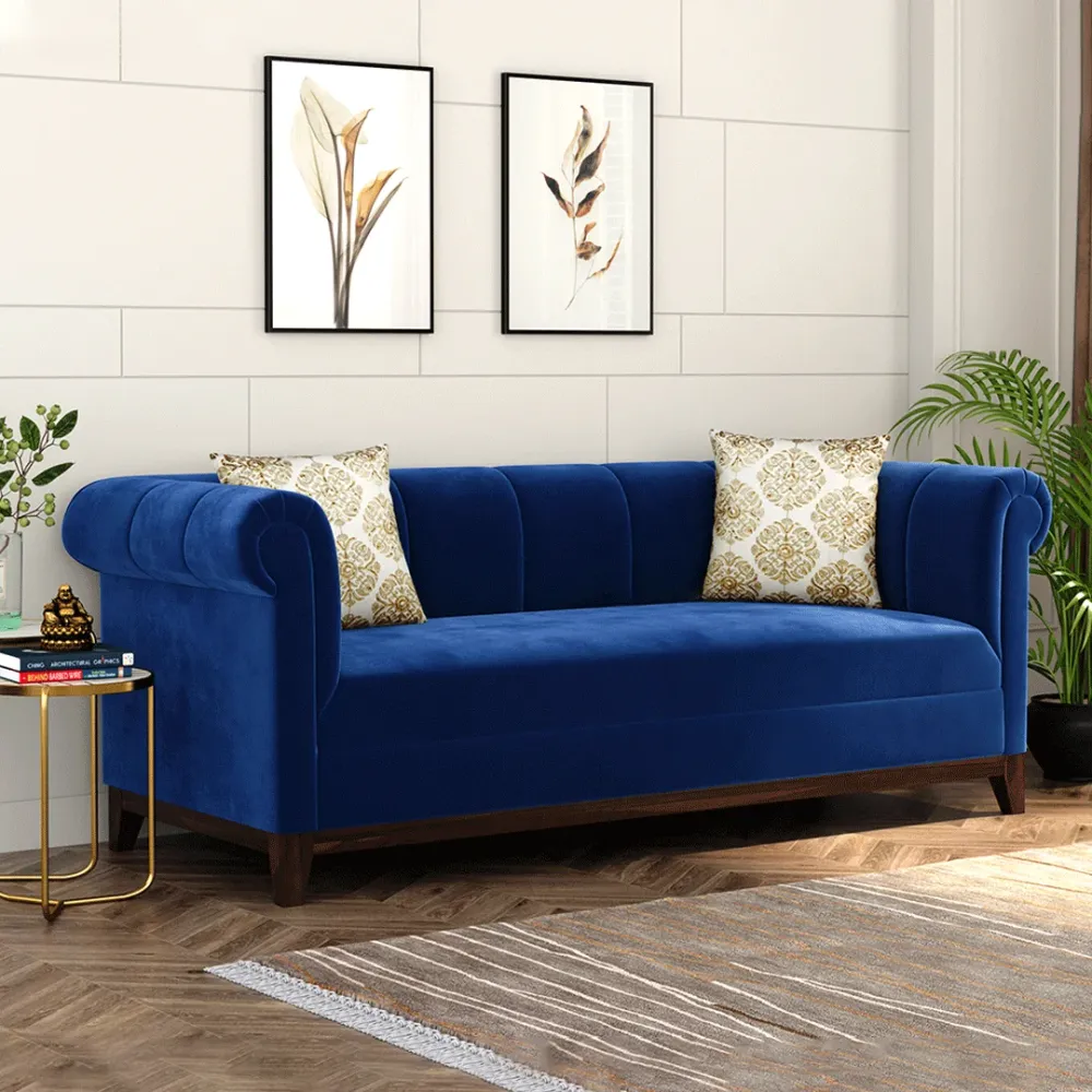 WallMantra Premium Arbor Velvet 3 seater sofa – Indigo Blue