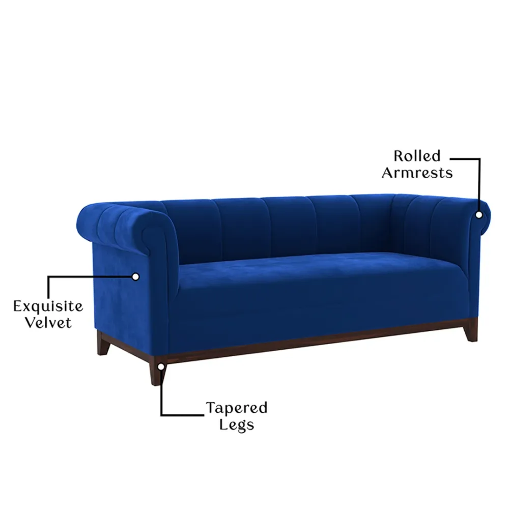 WallMantra Premium Arbor Velvet 3 seater sofa – Indigo Blue