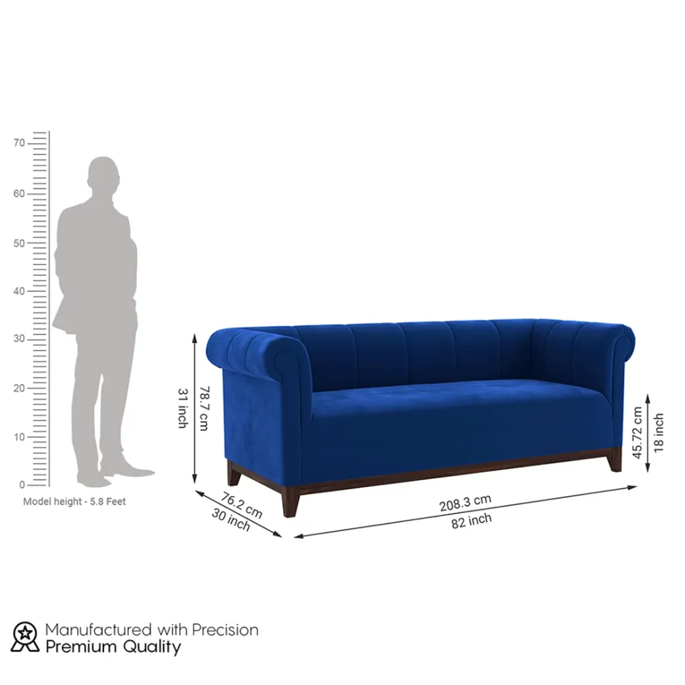 WallMantra Premium Arbor Velvet 3 seater sofa – Indigo Blue