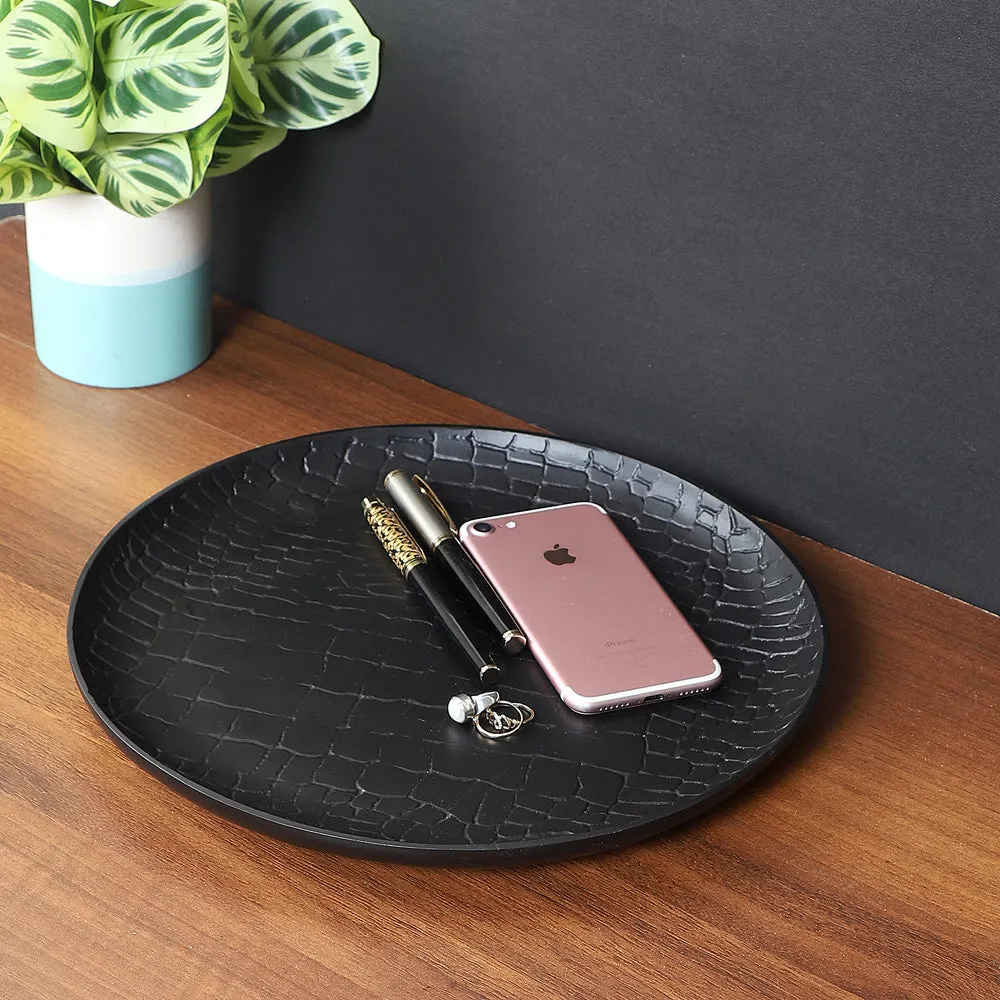 Premium Black Circular Tray in Croc Pattern