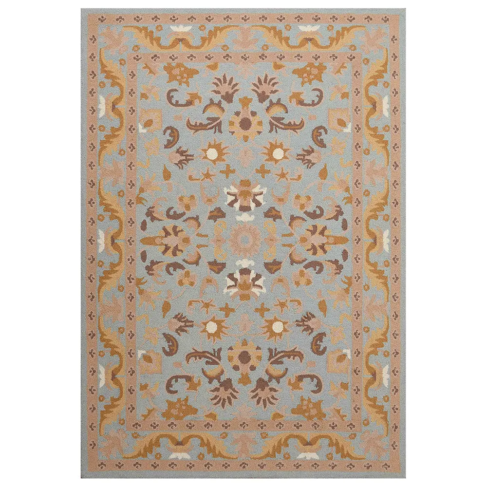 Premium Blue Traditional Print Hand Tufted Wool Carpet for Living Room 4X6