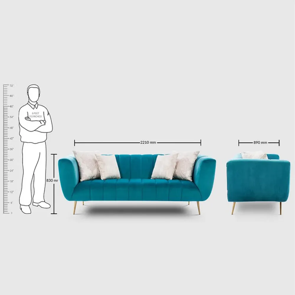 WallMantra Premium Catalina Velvet 3 Seater Sofa in Teal