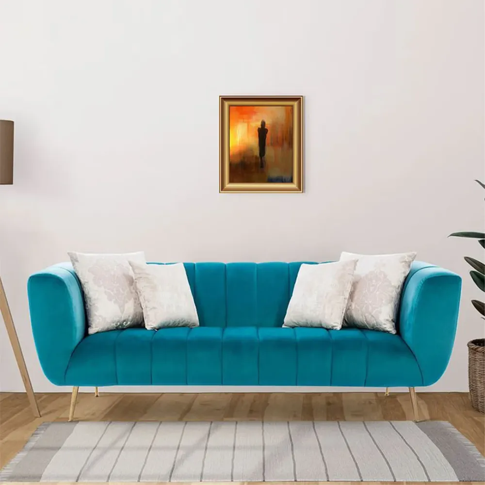 WallMantra Premium Catalina Velvet 3 Seater Sofa in Teal