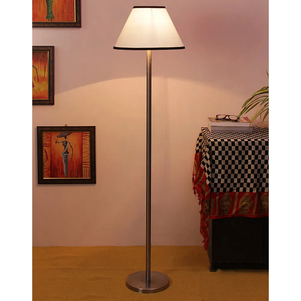 Premium Conical Designer Metal Floor Lamp With Cotton Shade White