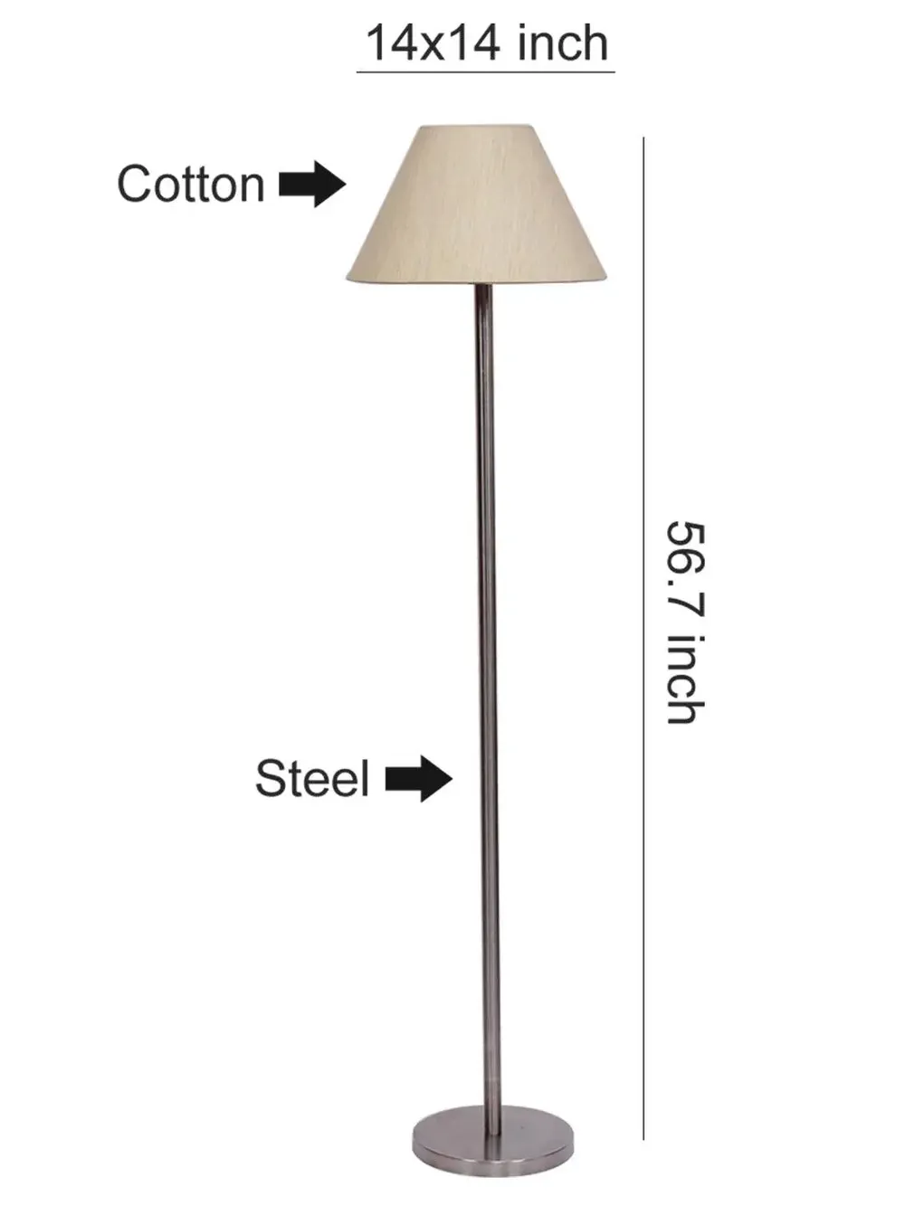 Premium Conical Designer Metal Floor Lamp With Cotton Shade White
