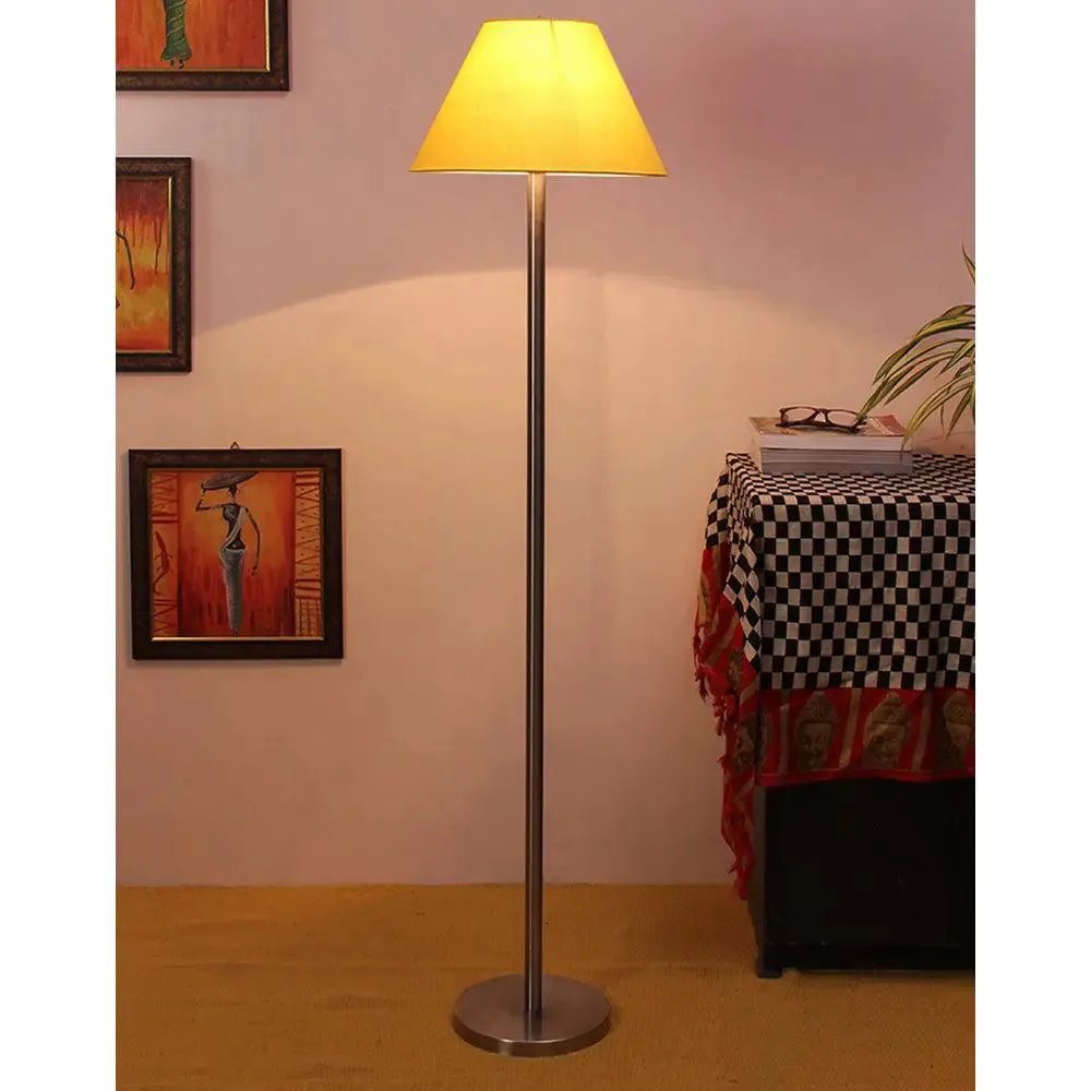 Premium Conical Designer Metal Floor Lamp With Cotton Shade White