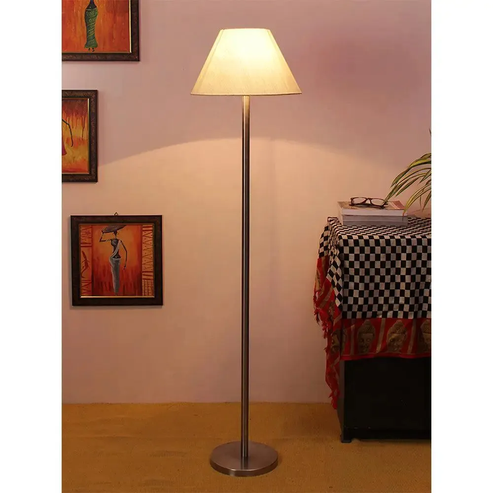 Premium Conical Designer Metal Floor Lamp With Cotton Shade White